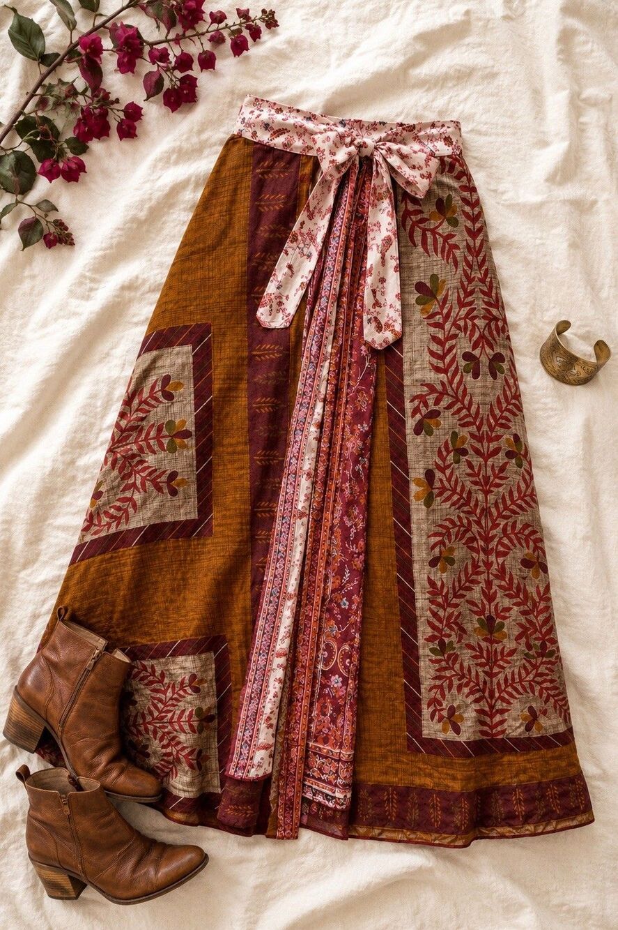 Wevez Reversible Silk Wrap Skirt Large Adjustable Multiway